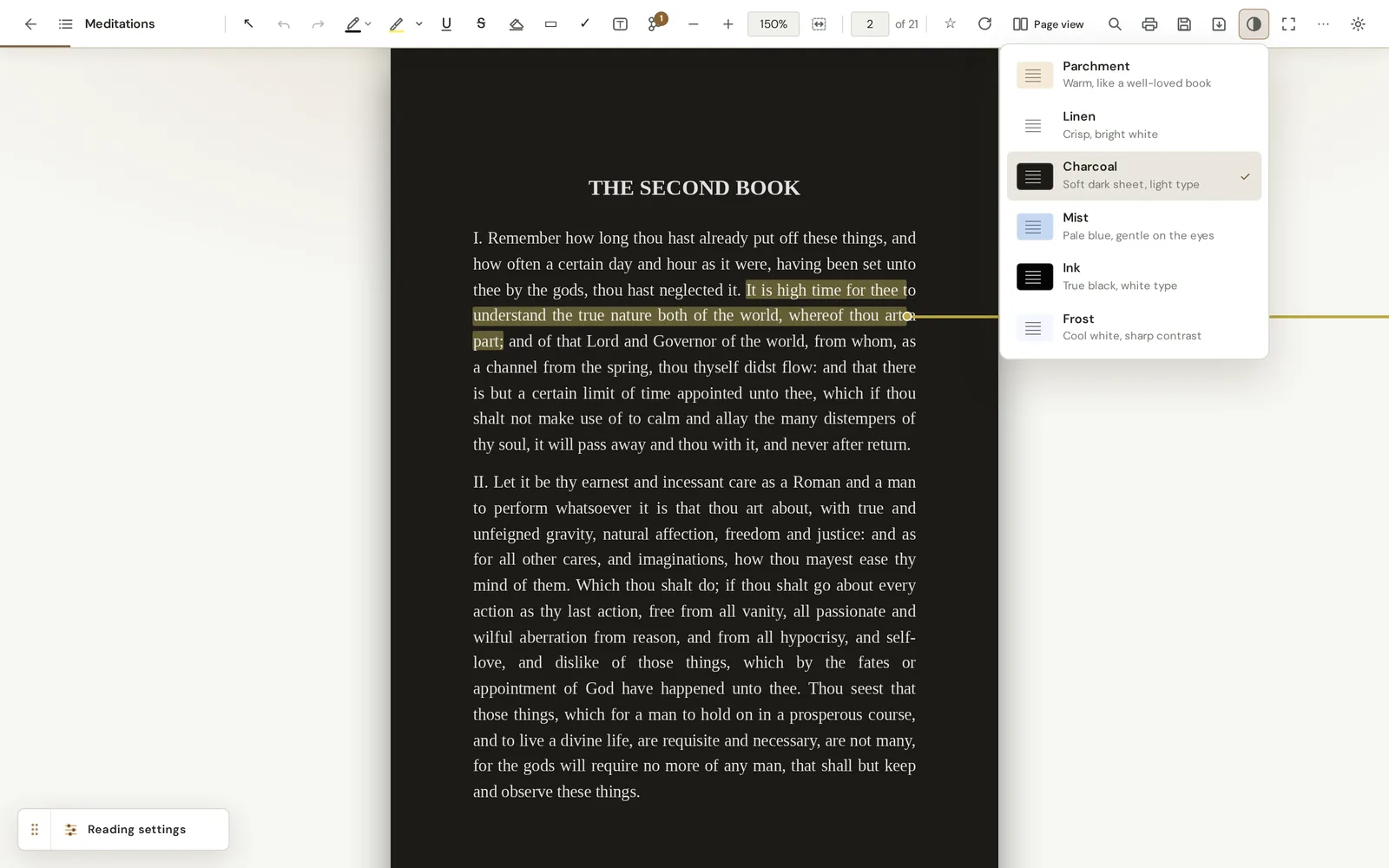 Bibrium’s reader with a choice of paper colours and reading appearance.